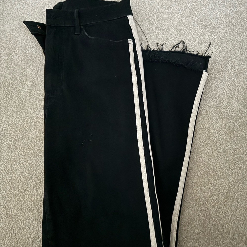 MOTHER Insider Striped Crop Step-Hem Fray Jeans in Guilty Racer Size 28
